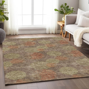 HomeRoots 8' X 10' Washable Area Rug in Brown, Artichoke Green & Taupe - UV Protected for High-Traffic Spaces 677151
