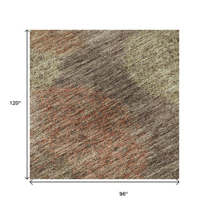 HomeRoots 8' X 10' Washable Area Rug in Brown, Artichoke Green & Taupe - UV Protected for High-Traffic Spaces 677151