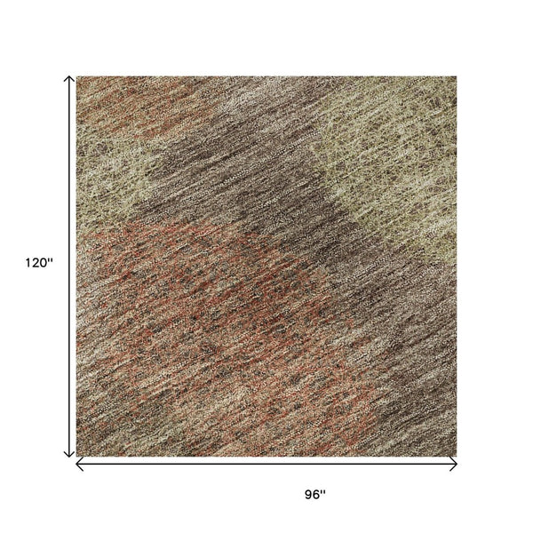HomeRoots 8' X 10' Washable Area Rug in Brown, Artichoke Green & Taupe - UV Protected for High-Traffic Spaces 677151