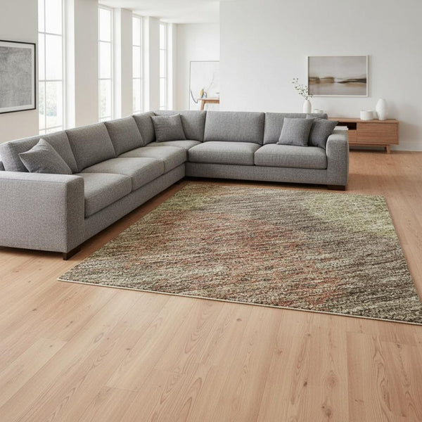 HomeRoots 10' X 14' Brown Artichoke Green Taupe Washable Area Rug - Durable, Stylish, UV-Protected Design 677153