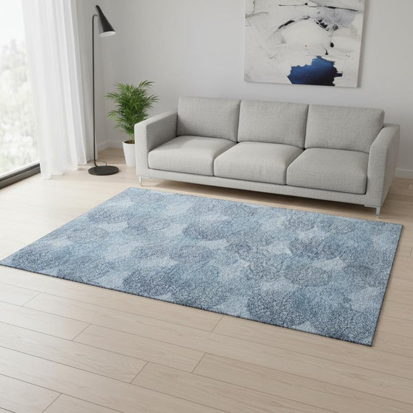HomeRoots 5' X 8' Denim Blue & Sky Blue Abstract Area Rug - Washable, UV Protected, Durable for Active Homes 677155