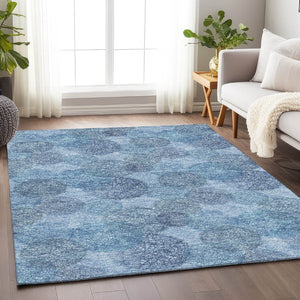 HomeRoots 5' X 8' Denim Blue & Sky Blue Abstract Area Rug - Washable, UV Protected, Durable for Active Homes 677155