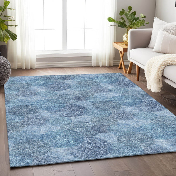 HomeRoots 5' X 8' Denim Blue & Sky Blue Abstract Area Rug - Washable, UV Protected, Durable for Active Homes 677155