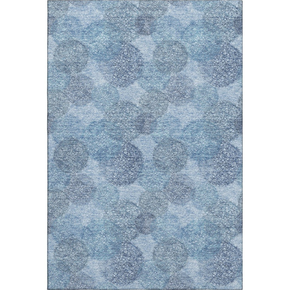 HomeRoots 5' X 8' Denim Blue & Sky Blue Abstract Area Rug - Washable, UV Protected, Durable for Active Homes 677155