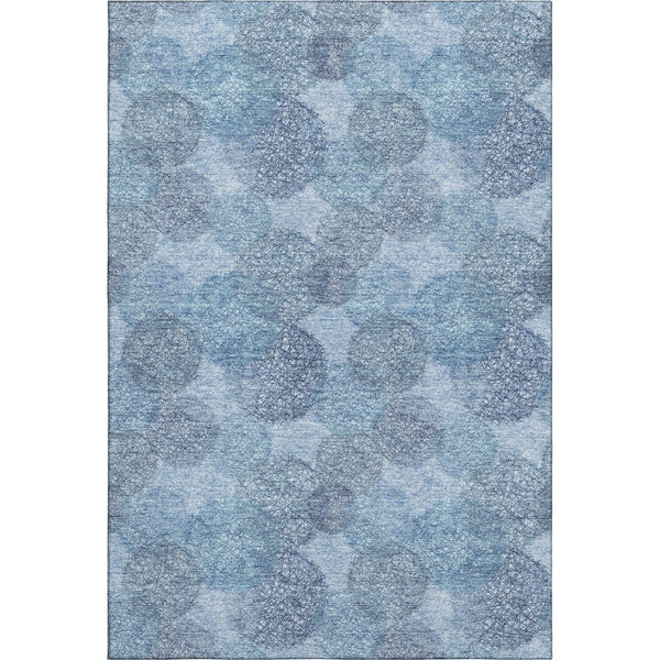HomeRoots 5' X 8' Denim Blue & Sky Blue Abstract Area Rug - Washable, UV Protected, Durable for Active Homes 677155
