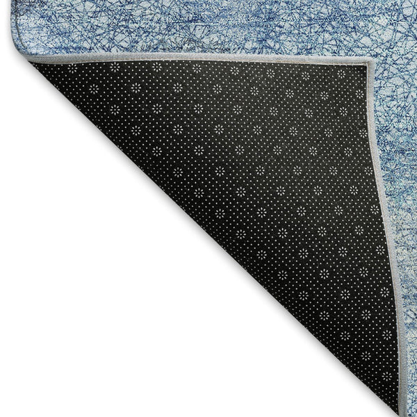 HomeRoots 5' X 8' Denim Blue & Sky Blue Abstract Area Rug - Washable, UV Protected, Durable for Active Homes 677155