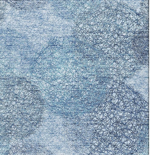 HomeRoots 5' X 8' Denim Blue & Sky Blue Abstract Area Rug - Washable, UV Protected, Durable for Active Homes 677155