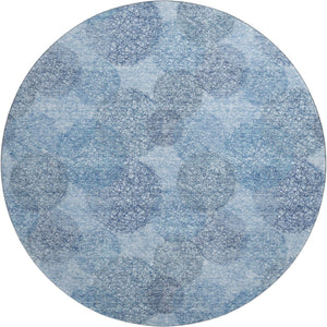 HomeRoots 8' Stylish Denim & Sky Blue Abstract Washable Round Rug with UV Protection for Active Homes 677156
