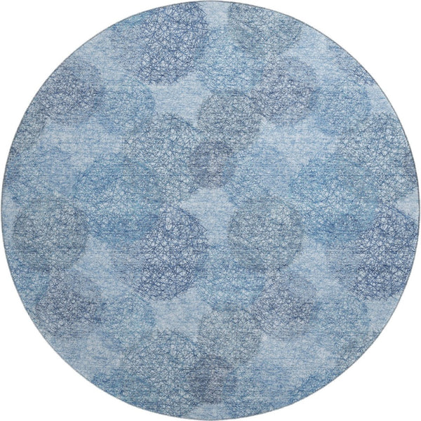 HomeRoots 8' Stylish Denim & Sky Blue Abstract Washable Round Rug with UV Protection for Active Homes 677156