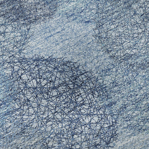 HomeRoots 8' Stylish Denim & Sky Blue Abstract Washable Round Rug with UV Protection for Active Homes 677156