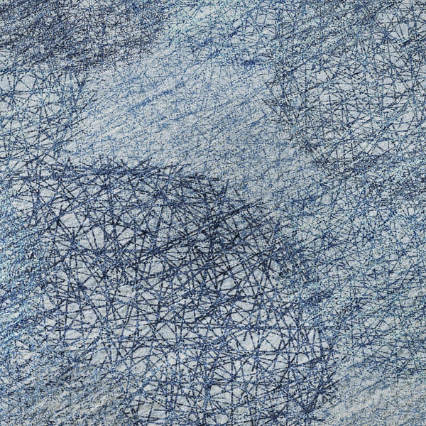 HomeRoots 8' Stylish Denim & Sky Blue Abstract Washable Round Rug with UV Protection for Active Homes 677156