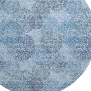 HomeRoots 8' Stylish Denim & Sky Blue Abstract Washable Round Rug with UV Protection for Active Homes 677156