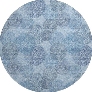 HomeRoots 8' Stylish Denim & Sky Blue Abstract Washable Round Rug with UV Protection for Active Homes 677156