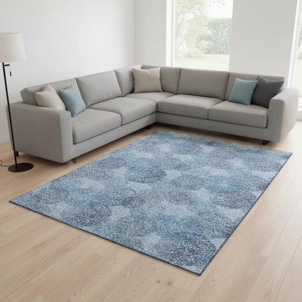 HomeRoots 8' X 10' Stylish Denim Blue Abstract Washable Area Rug with UV Protection for Busy Homes & Pets 677157