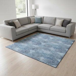 HomeRoots 9' X 12' Denim Blue Abstract Area Rug – Stylish, Stain-Resistant, UV-Protected for Busy Homes! 677158