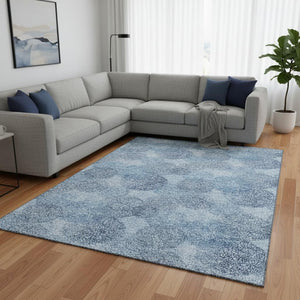 HomeRoots 10' Denim Blue & Sky Blue Abstract Washable Area Rug - UV Protected, Stain-Resistant, Soft & Stylish! 677159