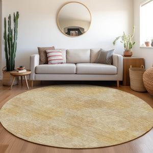 HomeRoots 8' Gold and Beige Abstract Washable Round Rug – Durable, Stain-Resistant, UV Protected for Modern Homes 677162