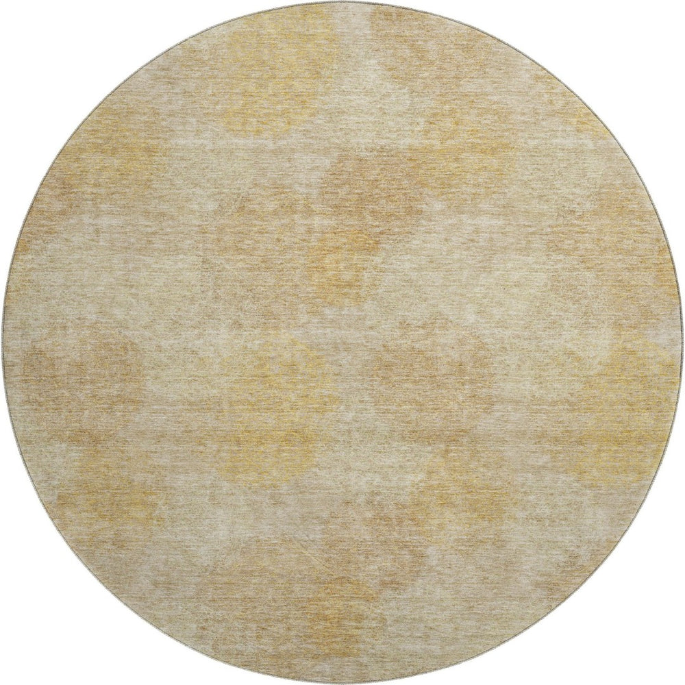 HomeRoots 8' Gold and Beige Abstract Washable Round Rug – Durable, Stain-Resistant, UV Protected for Modern Homes 677162