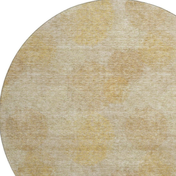 HomeRoots 8' Gold and Beige Abstract Washable Round Rug – Durable, Stain-Resistant, UV Protected for Modern Homes 677162