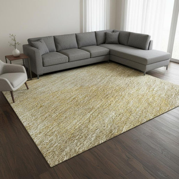 HomeRoots 8' X 10' Gold and Beige Abstract Washable Area Rug - Durable, UV-Protected, Perfect for High-Traffic Spaces 677163