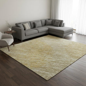 HomeRoots 9' X 12' Gold and Beige Abstract Area Rug – Durable, Washable with UV Protection for Modern Spaces 677164