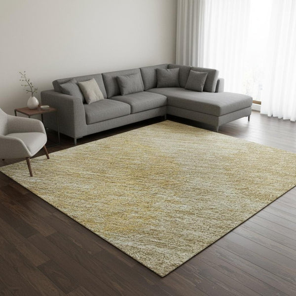 HomeRoots 9' X 12' Gold and Beige Abstract Area Rug – Durable, Washable with UV Protection for Modern Spaces 677164