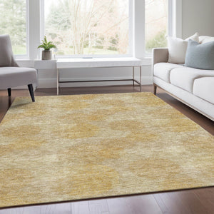 HomeRoots 9' X 12' Gold and Beige Abstract Area Rug – Durable, Washable with UV Protection for Modern Spaces 677164
