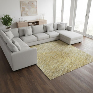 HomeRoots 10' Gold and Beige Abstract Washable Area Rug - Durable, UV Protected, Perfect for Family Spaces! 677165
