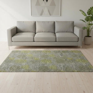 HomeRoots 5' X 8' Abstract Washable Area Rug in Gray, Lime Green & Silver - Stylish, Stain-Resistant Design! 677167