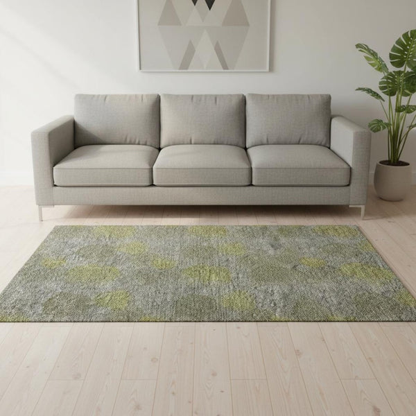HomeRoots 5' X 8' Abstract Washable Area Rug in Gray, Lime Green & Silver - Stylish, Stain-Resistant Design! 677167
