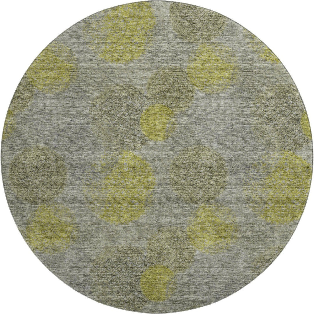 HomeRoots 8' Gray Lime Green and Silver Abstract Washable Round Rug - UV Protected, Stain Resistant & Durable! 677168