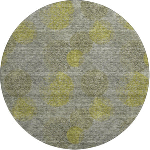 HomeRoots 8' Gray Lime Green and Silver Abstract Washable Round Rug - UV Protected, Stain Resistant & Durable! 677168