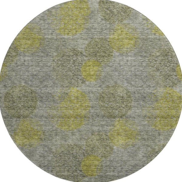 HomeRoots 8' Gray Lime Green and Silver Abstract Washable Round Rug - UV Protected, Stain Resistant & Durable! 677168