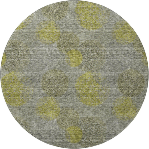 HomeRoots 8' Gray Lime Green and Silver Abstract Washable Round Rug - UV Protected, Stain Resistant & Durable! 677168