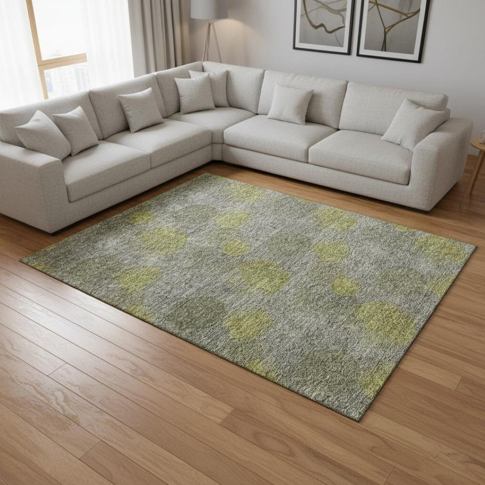 HomeRoots 8' X 10' Modern Gray, Lime Green & Silver Washable Area Rug with UV Protection for High Traffic Areas 677169