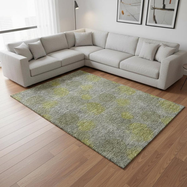 HomeRoots 9' X 12' Modern Abstract Gray, Lime Green & Silver Area Rug – Washable, UV Protected & Durable Design 677170