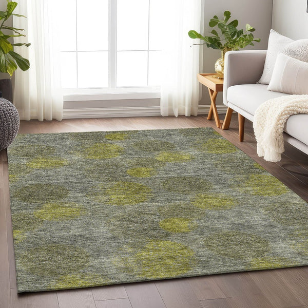 HomeRoots 9' X 12' Modern Abstract Gray, Lime Green & Silver Area Rug – Washable, UV Protected & Durable Design 677170
