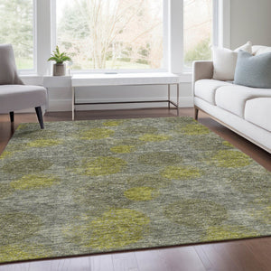 HomeRoots 9' X 12' Modern Abstract Gray, Lime Green & Silver Area Rug – Washable, UV Protected & Durable Design 677170