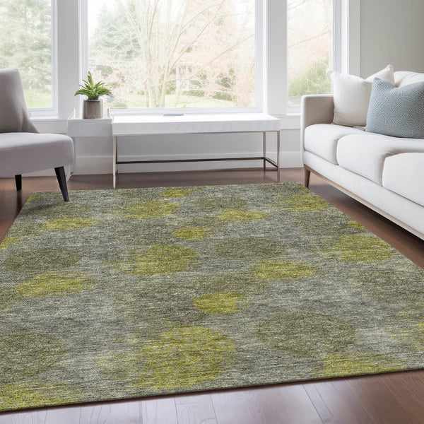 HomeRoots 9' X 12' Modern Abstract Gray, Lime Green & Silver Area Rug – Washable, UV Protected & Durable Design 677170