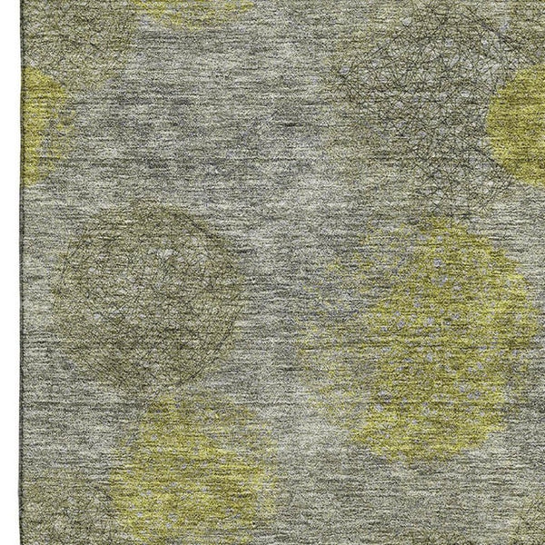 HomeRoots 9' X 12' Modern Abstract Gray, Lime Green & Silver Area Rug – Washable, UV Protected & Durable Design 677170