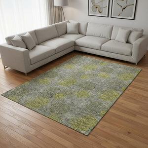 HomeRoots 10' Modern Gray, Lime Green & Silver Abstract Washable Area Rug - Durable, UV Protected & Easy Care! 677171