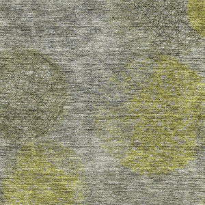 HomeRoots 10' Modern Gray, Lime Green & Silver Abstract Washable Area Rug - Durable, UV Protected & Easy Care! 677171