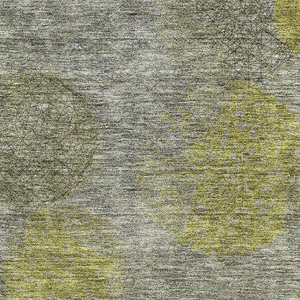 HomeRoots 10' Modern Gray, Lime Green & Silver Abstract Washable Area Rug - Durable, UV Protected & Easy Care! 677171