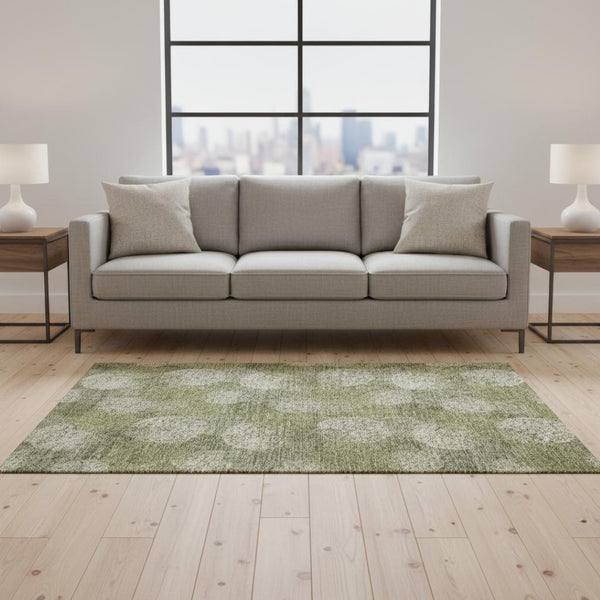 HomeRoots 5' X 8' Green And Ivory Abstract Area Rug - Washable, UV-Protected, Durable for High-Traffic Spaces 677173