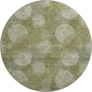 HomeRoots 8' Green And Ivory Abstract Washable Round Area Rug - UV Protected, Stain Resistant, Kid & Pet Friendly! 677174