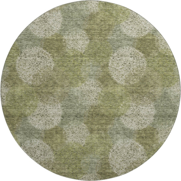 HomeRoots 8' Green And Ivory Abstract Washable Round Area Rug - UV Protected, Stain Resistant, Kid & Pet Friendly! 677174