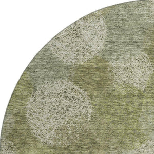 HomeRoots 8' Green And Ivory Abstract Washable Round Area Rug - UV Protected, Stain Resistant, Kid & Pet Friendly! 677174