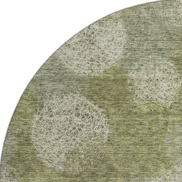 HomeRoots 8' Green And Ivory Abstract Washable Round Area Rug - UV Protected, Stain Resistant, Kid & Pet Friendly! 677174