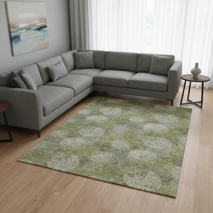 HomeRoots 8' X 10' Green and Ivory Abstract Area Rug - Stylish, Washable, UV-Protected for High-Traffic Spaces 677175