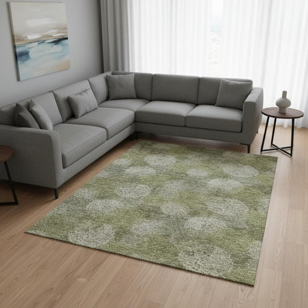 HomeRoots 8' X 10' Green and Ivory Abstract Area Rug - Stylish, Washable, UV-Protected for High-Traffic Spaces 677175